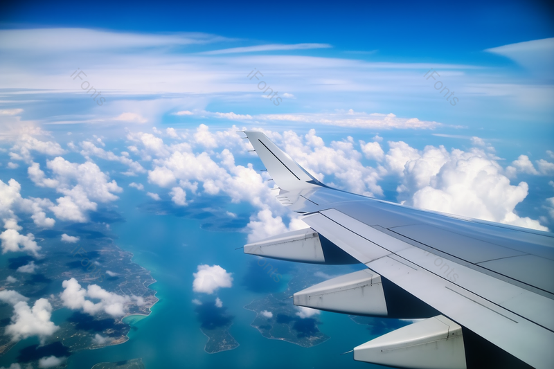 蓝天白云飞机往外拍摄机翼风景,高清,摄影图,摄影图片,图片大全,摄影图免费下载